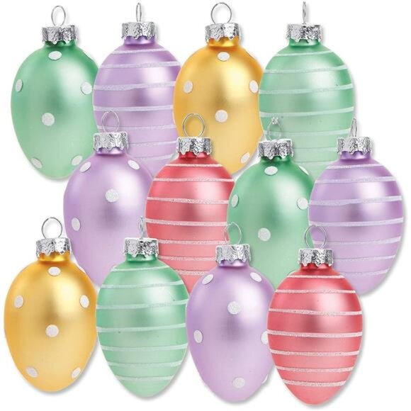 Pastel Frost Blown Glass Easter Ornaments - Handcrafted Hanging Easter Egg - Picture 1 of 8